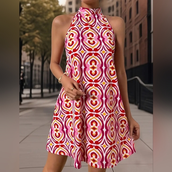 Boutique Dresses & Skirts - NEW Vibrant Pink Red Yellow White Sleeveless Halter Dress Women's XL